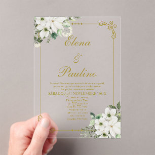 White flower Elegant Wedding Invitation in Spanish