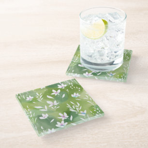 White Flower Fields Elegant Spring Floral Glass Coaster