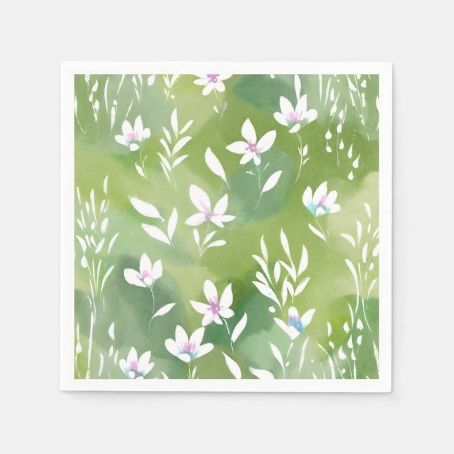 White Flower Fields | Elegant Spring Floral  Napkin (Front)