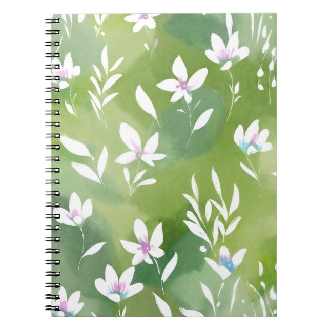 White Flower Fields | Elegant Spring Floral  Notebook (Front)