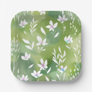 White Flower Fields   Elegant Spring Floral  Paper Plate