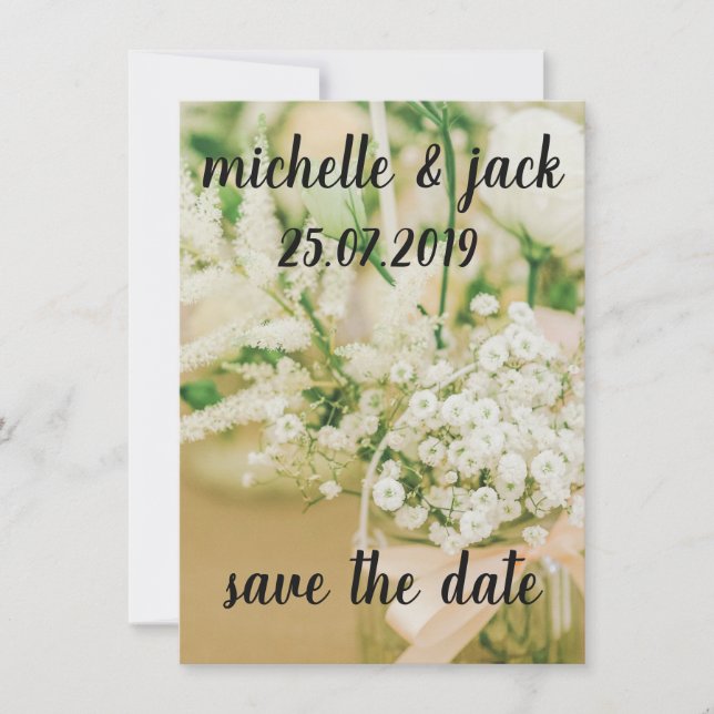 White Flower Floral Save The Date Invitations (Front)