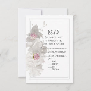 White flower floral wedding RSVP card