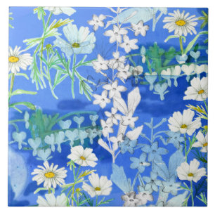 White Flower Garden Cosmos Bleeding Heart Tile