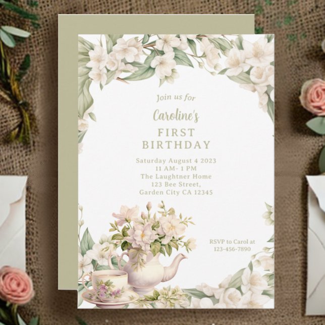 White Flower Garden Tea Party Any Age Birthday Invitation (Creator Uploaded)