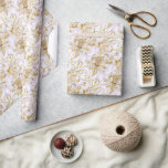 White flower gold edge wedding anniversary bridal  wrapping paper<br><div class="desc">Celebrate your wedding, anniversary, bridal shower or birthday with this beautiful white and gold floral design featuring blossoms with their petals open wide surrounded by pretty stem swirls and a white background. This summer and spring flower inspired pattern is suited to decoupage projects too. Transform the ordinary to the spectacular...</div>