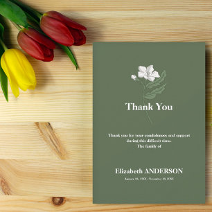 White Flower - Green Funeral Thank You Card