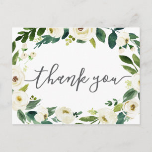 White Flower Green Wedding Thank You Postcards
