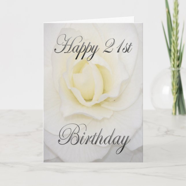 White Flower Happy 21st Birthday Card (Front)