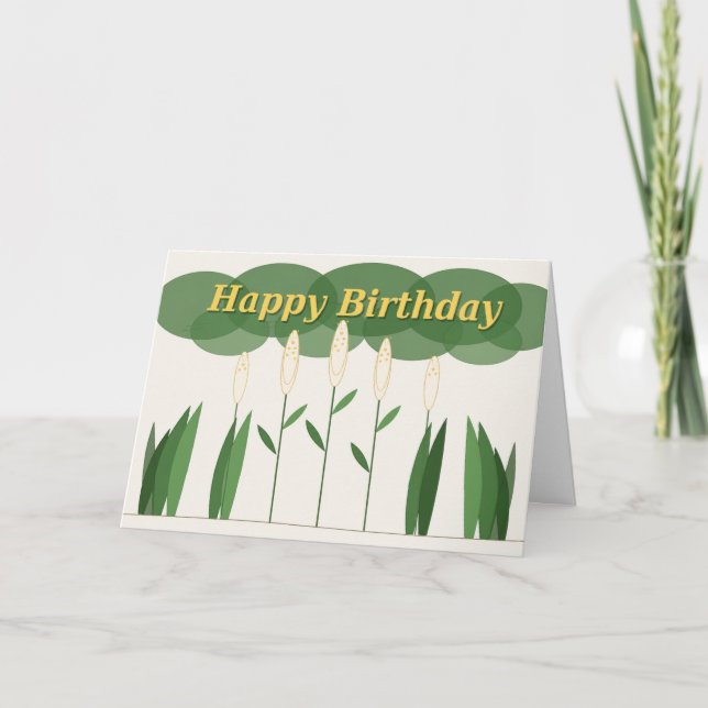 White Flower Happy Birthday Card (Front)