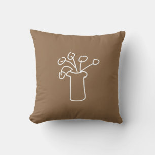 White flower modern simple outline art cushion