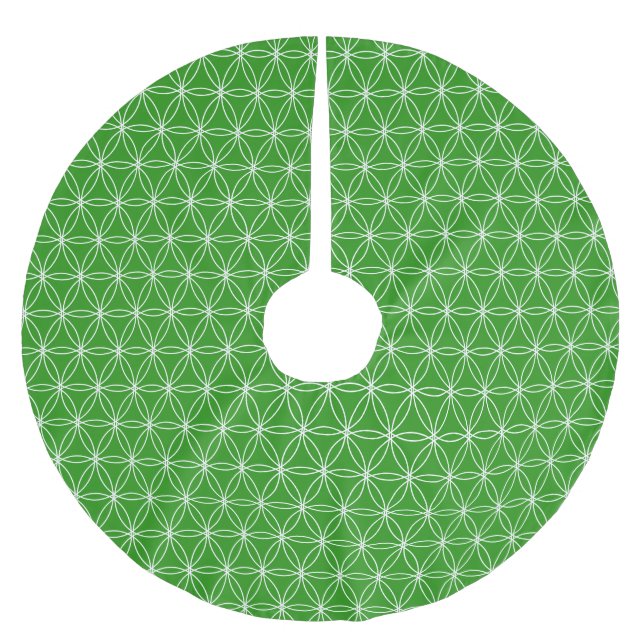 White Flower of Life Pattern on Green Brushed Polyester Tree Skirt (Front)