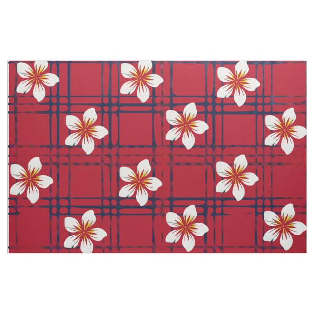 White Flower of Red& Blue Plaid Fabric (Yard)