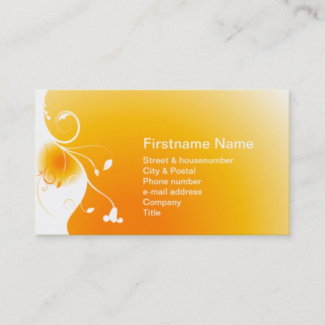 White flower on a orange sunny sunset sunrise business card (Front)
