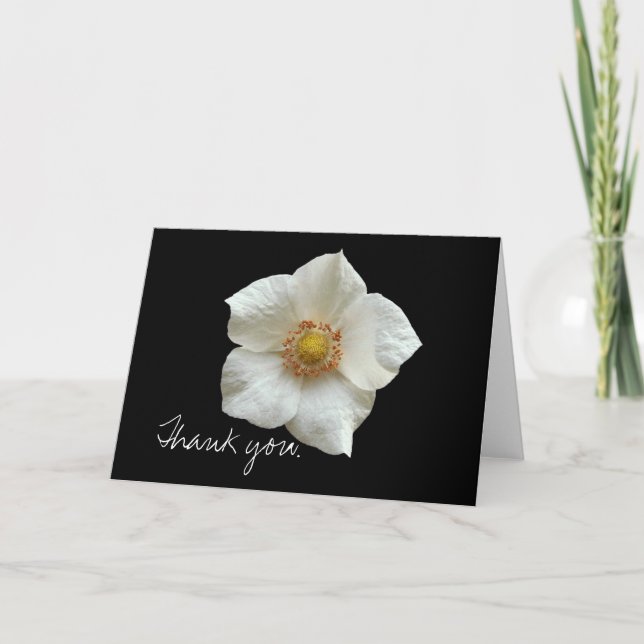 WHITE FLOWER ON BLACK CARD: Thank you. Thank You Card (Front)