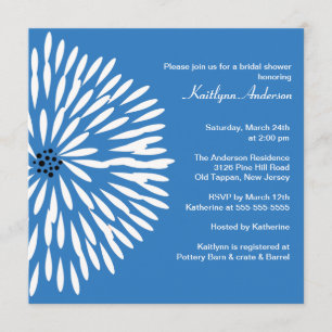 White Flower on Blue Bridal Shower Invitation