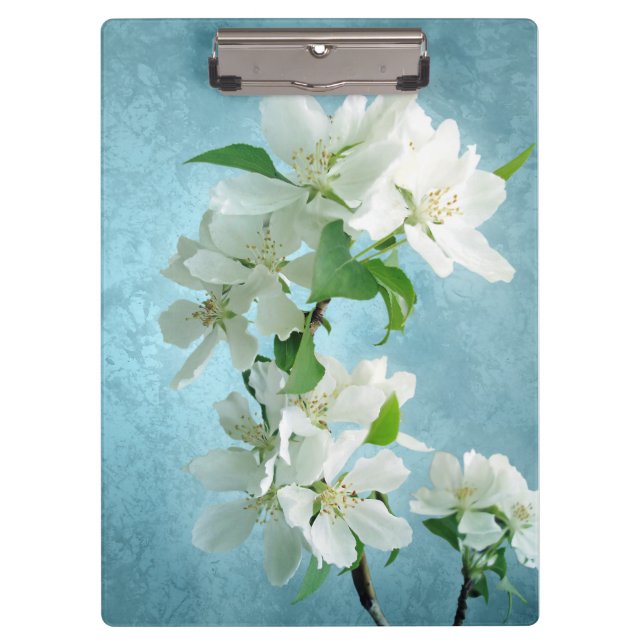 White Flower on Blue Monogram Initial Clip Board (Front)
