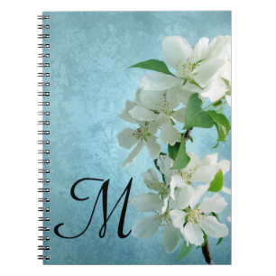 White Flower on Blue Monogram Initial Note Book