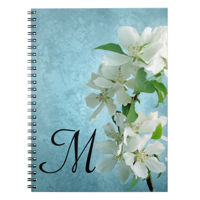 White Flower on Blue Monogram Initial Note Book (Front)