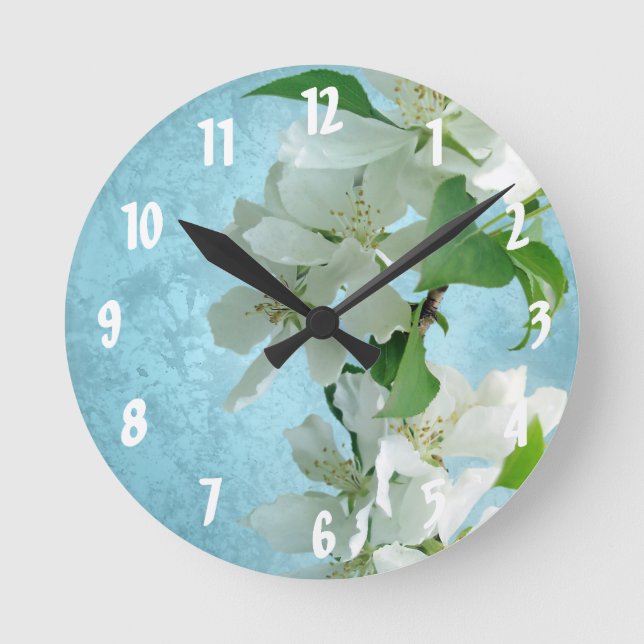 White Flower on Blue S Monogram Initial Wall Clock (Front)