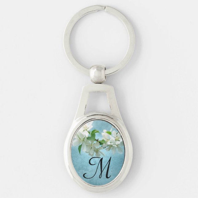 White Flower on Blue Sky Digital Key Chain (Front)