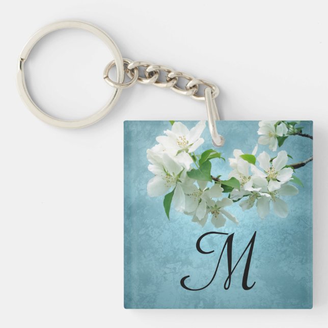 White Flower on Blue Sky Key Chain (Front)