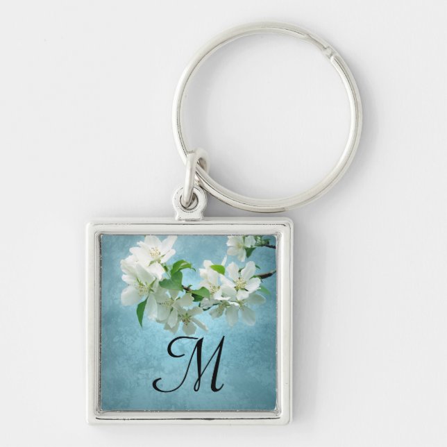 White Flower on Blue Sky Key Chain (Front)