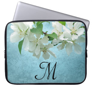 White Flower on Blue Sky Monogram 15" Laptop Case