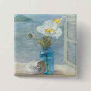 White Flower Overlooking the Sea 15 Cm Square Badge