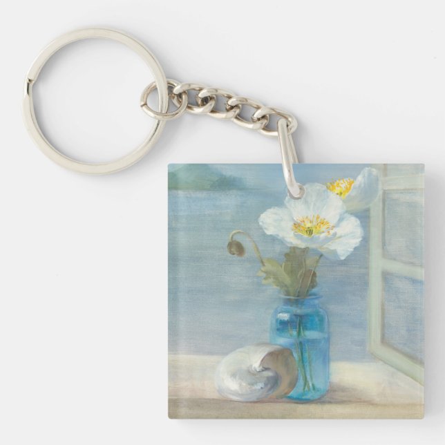 White Flower Overlooking the Sea Key Ring (Front)