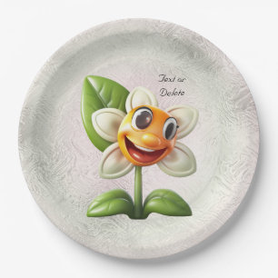 White Flower Paper Plate