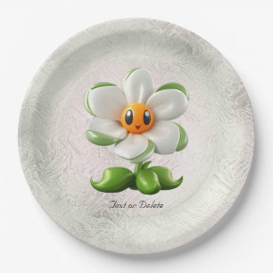 White Flower Paper Plate