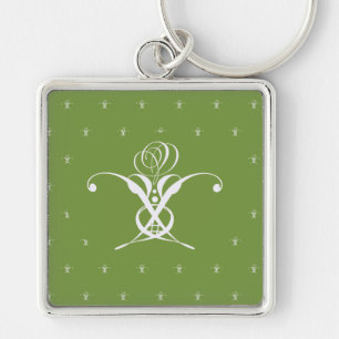White Flower Pastel Green Easter Key Ring