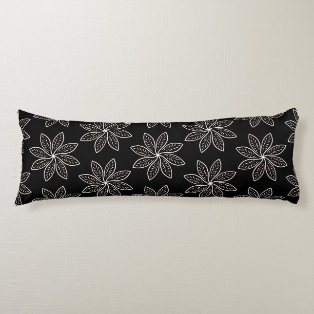 White Flower Pattern on Black  Body Cushion (Front)