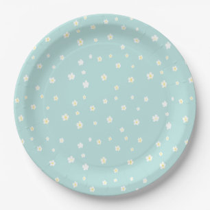 White Flower Pattern on Light Blue Paper Plates