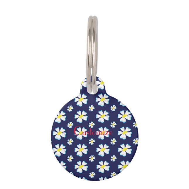White Flower Pattern Thunder_Cove  Pet Tag (Front)