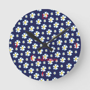 White Flower Pattern Thunder_Cove  Round Clock