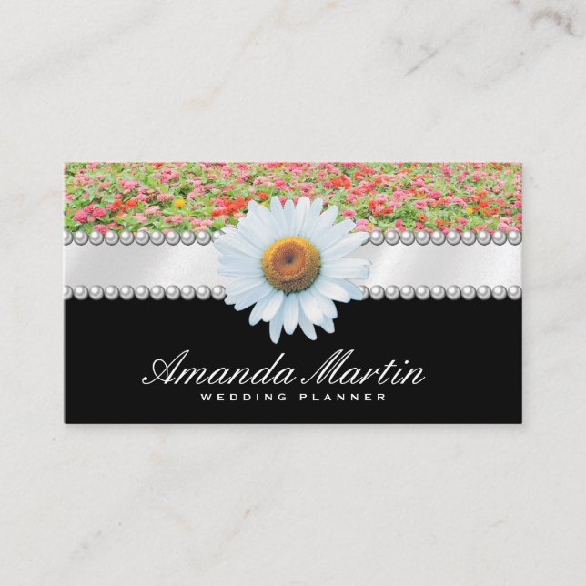 White Flower | Pearls and Ribbon Business Card (Front)