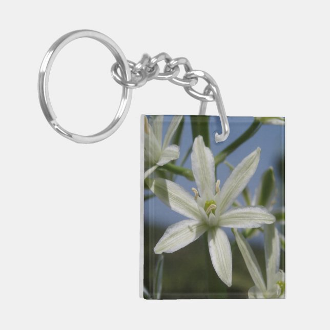 White Flower Photo Keychain (Front Left)