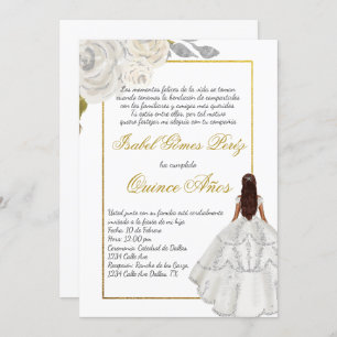 White flower Quince invitation in Spanish