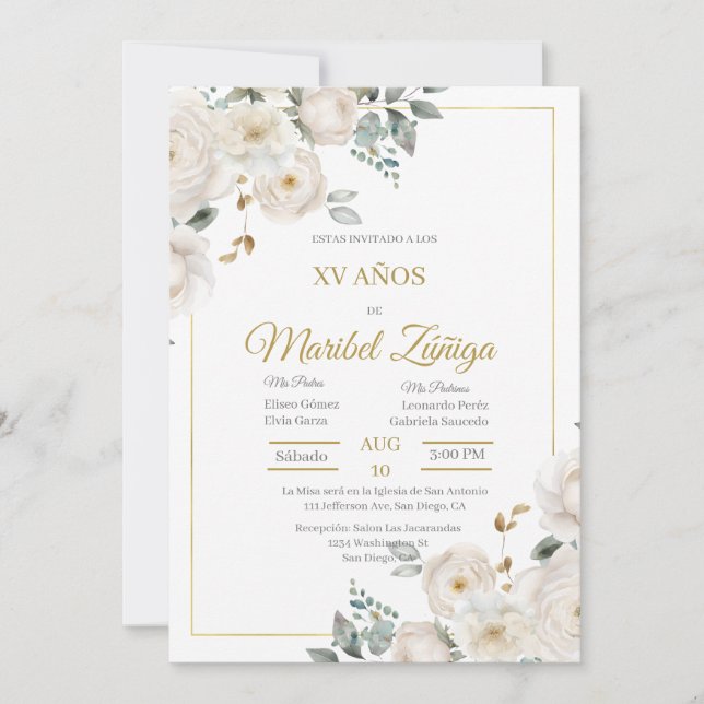 White flower Quinceinvitation Invitation (Front)