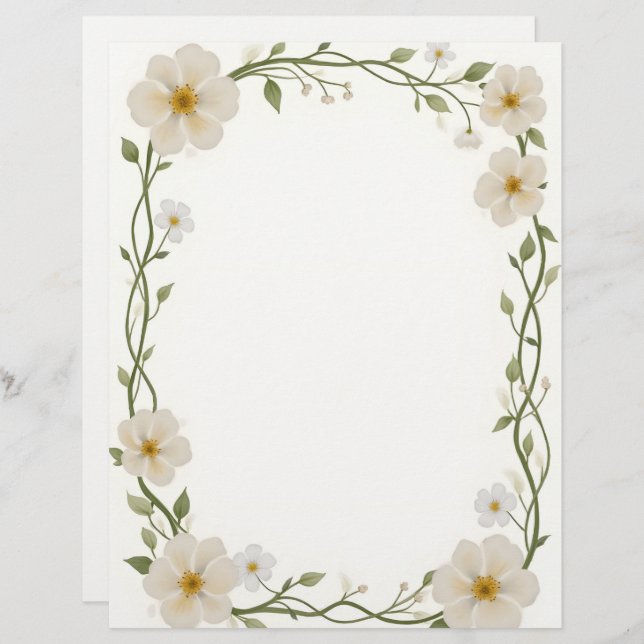 White Flower Rectangle Frame Custom Letterhead (Front/Back)