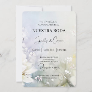 White flower Spanish Wedding Invitation