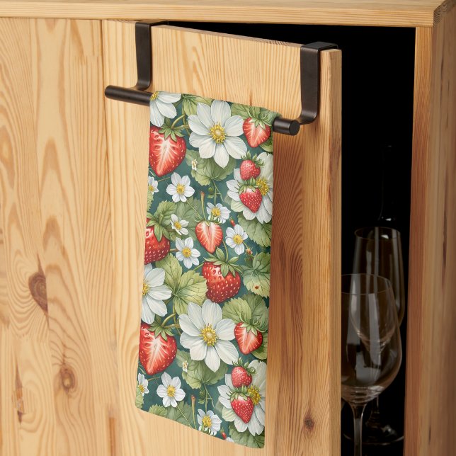 White Flower & Strawberry Tea Towel (Thirds Fold)
