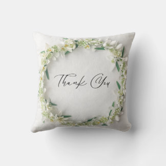 White Flower Thank You Cushion