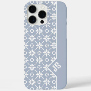 White Flower Tiled Pattern on Dusty Blue Border iPhone 16 Pro Max Case