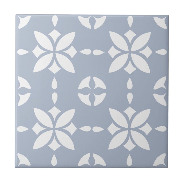 White Flower Tiled Pattern on Dusty Blue Tile (Front)
