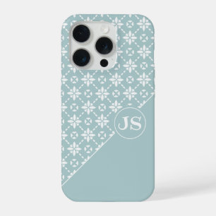 White Flower Tiled Pattern on Sage iPhone 15 Pro Case