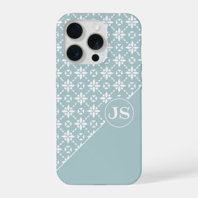 White Flower Tiled Pattern on Sage iPhone Case (Back)