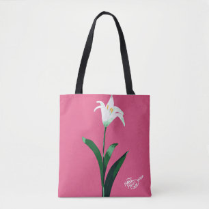 white flower tote bag